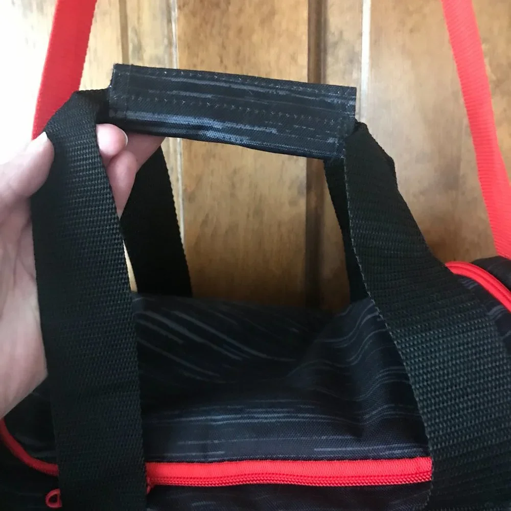Adidas Black/Gray Duffel Bag w/Red Logo, Zipper & Shoulder Strap - Unisex
